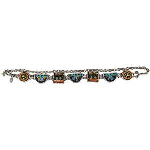Chicos Womens Multicolor Beaded Mosaic Belt Silver-Tone Adjustable Chain